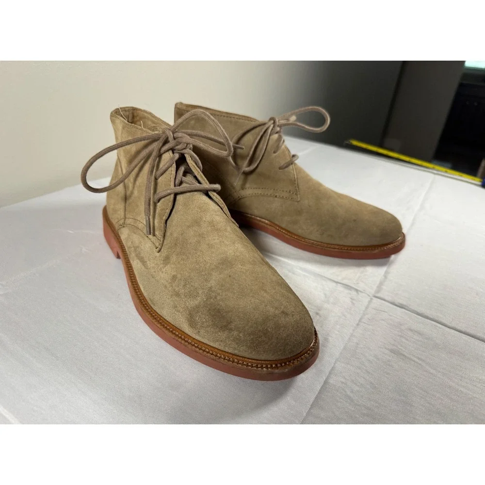 Polo Ralph Lauren Mens Tan Brown Suede Chukka Desert Boots Brick Red Sole